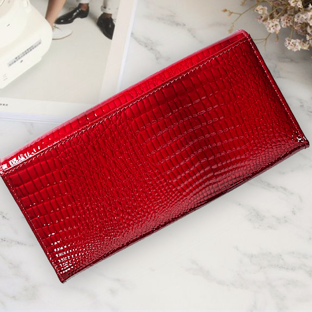 809f8a15-570b-46eb-932a-dcfabe1e9ca2 Patent Leather Crocodile Pattern Women's Wallet High-grade Red Lock Clutch - View 1