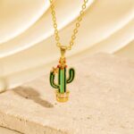 zircon necklace Micro-painted Zircon Droplet Niche Plant Pendant Cactus Necklace