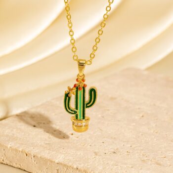 zircon necklace Micro-painted Zircon Droplet Niche Plant Pendant Cactus Necklace