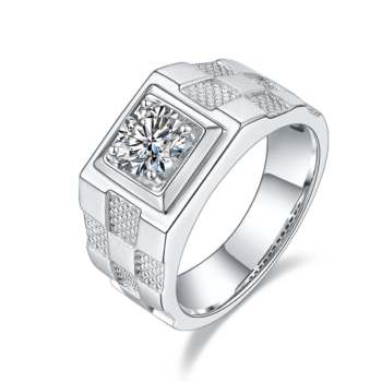 Men's 1-carat Luxury And Fashionable Light Luxury Jewelry Silver Ring Set With Top-quality Moissanite, S925 Silver-plated Pla