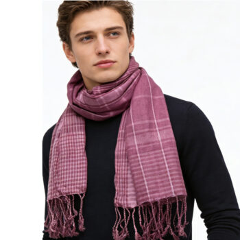 2pcs bright color 2pcs Bright Color Block Fuchsia Yarn-Dyed Scarf,Luxe Look For Evening Wear,Scarf,vacation,daily Life,evenin