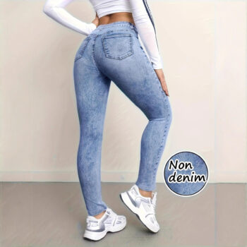 New Faux Denim Printed Fitness Leggings - View 2