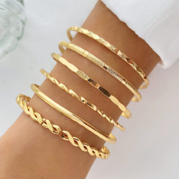 gold bracelet Bohemian Metal Chain Bracelet Set For Women Geometric Gold Color Thick Link Chain Bangle Female Fashion Jewelr