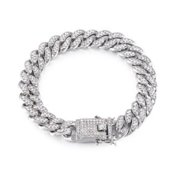 Full Diamond Miami Cuban Bracelet Butterfly Clasp Bangle - View 1