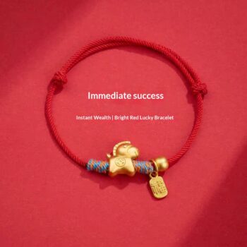 Year Of The Horse Handwoven Bracelet With Money Horse Blessing Charm For Women In Red Cord - View 2
