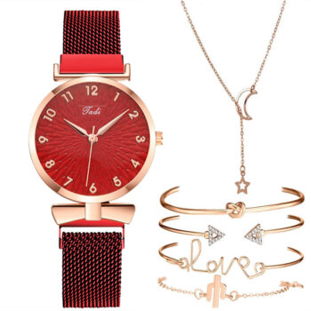 Casual Gift Set Women Disc Mesh Belt Quartz Watch Bracelet Bangle Set 6pcsset - View 2