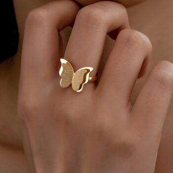 gold ring 1PC Fashion Minimalist Double-Layer Star Stainless Steel Open-End Ring For Women - Retro Ethnic Style 18K Gold-Plat