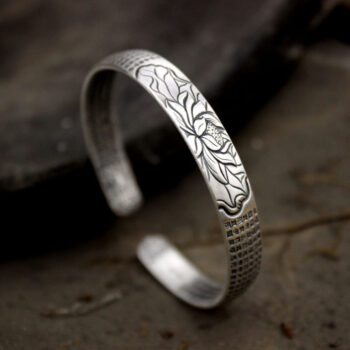 S925 Silver Parami Heart Sutra Carved Bangle - View 1