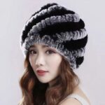 Womens Rex Rabbit Fur Knitted Spiral Pineapple Hat - View 1