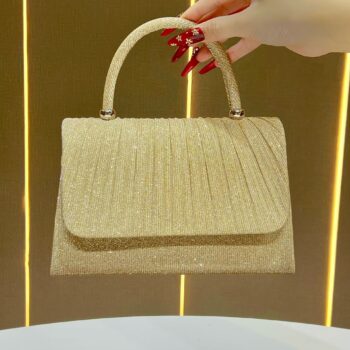 Festival Gold Crinkle Handbag - Party Must-Have Dressy Clutch, Elegant Shoulder Bag For Banquet And Evening - View 1