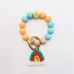 bracelet Ornament Rubber Paint Candy Color Round Beads Rainbow Hand-woven Tassel Bangle Bracelet Keychain