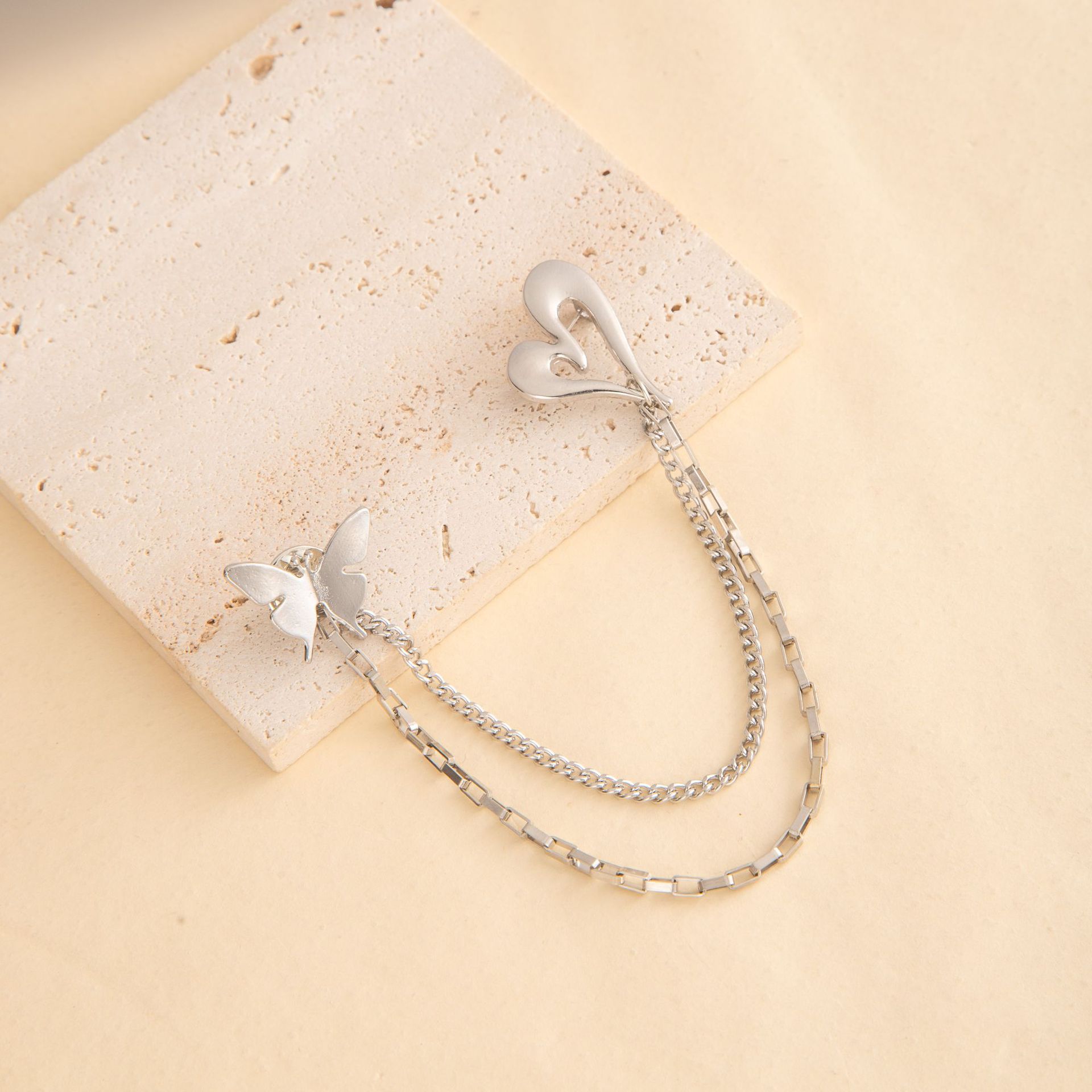 8adfc150-d165-43a3-b4fe-08fa5852d743.jpg Hollow Heart & Butterfly Tassel Brooch, Minimalist Versatile Lapel Pin, Anti-Exposure Accessory For Suits & Dresses, Elegant Fashion Jewelry