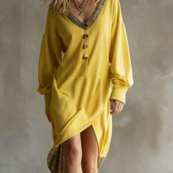 Fashionable Casual V Neck Long Sleeve Dress