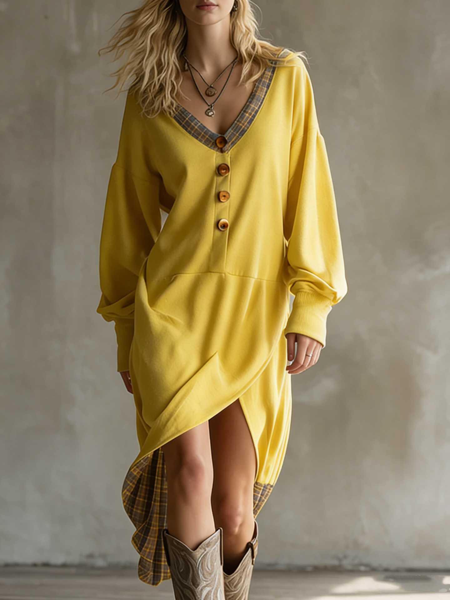 8ae1141a-6e8d-484b-8271-b6325fa79d37.jpg Fashionable Casual V Neck Long Sleeve Dress