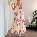 Women's Floral Print Square-Neck Sleeveless Elegant Dress - Main product image