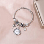 pendant Women Bangle Watch Love Heart Key Pendant Quartz Women Bangle Watch