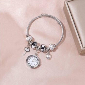 pendant Women Bangle Watch Love Heart Key Pendant Quartz Women Bangle Watch