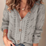 v-neck hollow-out single-breasted