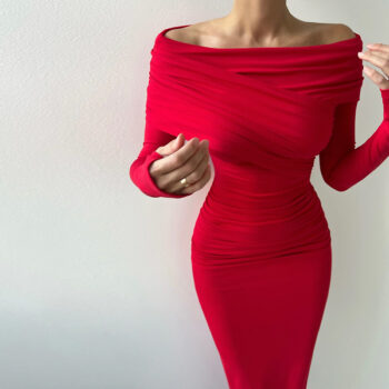 Elegant Vintage Off-shoulder Long-sleeve Dress - View 2