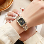 Square Meridian-Style Dial Fashionable Personalized Quartz Watch With Steel Band - View 1
