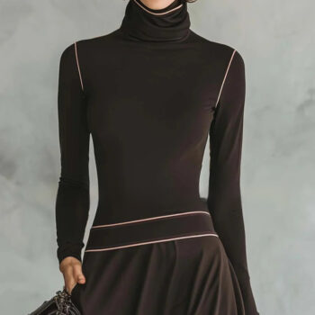 Womens French-style Elegant High-neck Long-sleeve Dress - Main product image