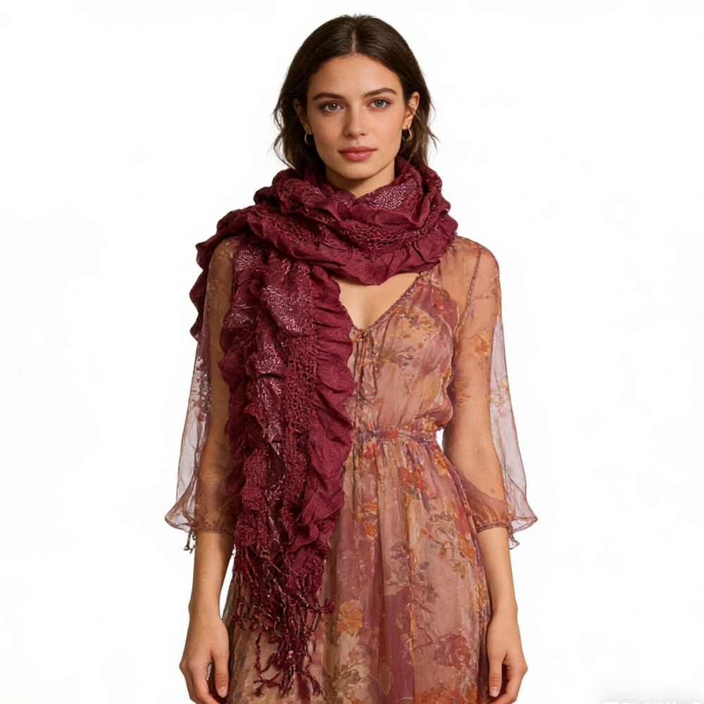 8ee16234-dc6e-4a1d-b4ee-1d280304faa7 2pcs extra long 2pcs Extra Long Evening Glamour Piece Magenta Metallic Crinkle Scarf,Shimmer Textured Scarf ,Luxe Look For Ev