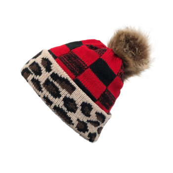 Plaid Fur Ball Knitted Hat Women's Warm Beanie Hat Jacquard Hat Woolen Cap Sleeve Cap - View 2