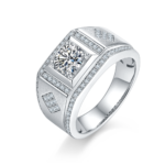 Men's 1-carat Luxury And Fashionable Light Luxury Jewelry Silver Ring Set With Top-quality Moissanite, S925 Silver-plated Pla