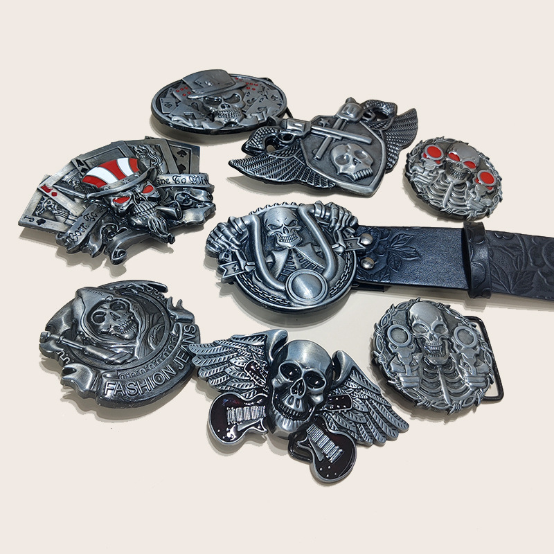 93958ea4-0c85-40ae-8c90-9899614eee9f Personalized Skull And Rose Embossed PU Leather Belt - View 4