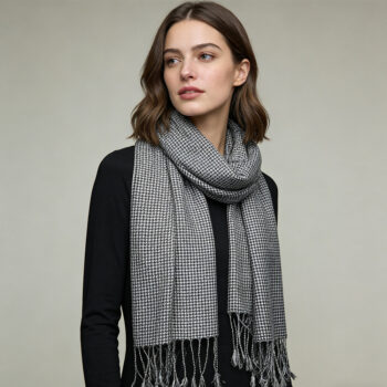 2pcs modern edge 2pcs Modern Edge With Classic Colors Black White Graphic Jacquard Scarf ,Luxe Look For Evening Wear,Scarf,va