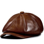 octagonal cap Mens Vintage Beret Leather Octagonal Cap