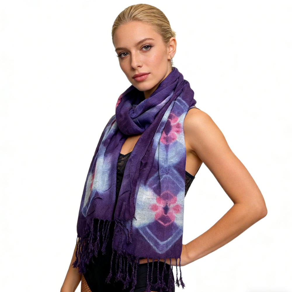 948403e2-5676-470f-b944-a5e82e4aa171 2pcs Lilac Purple Floral Tassel Trim Scarf,offers Graceful Movement Flowy Boho Scarf,vacation,daily Life,evening Party,Office