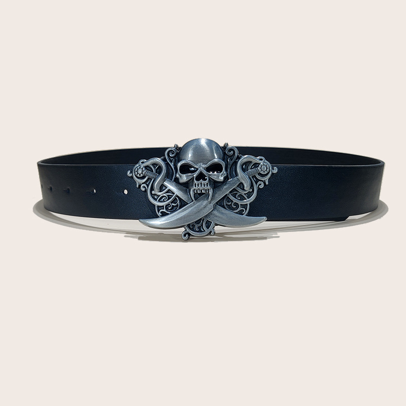 96dc8f74-c575-4de2-a144-829edb9dfde3 Personalized Skull And Rose Embossed PU Leather Belt - View 3