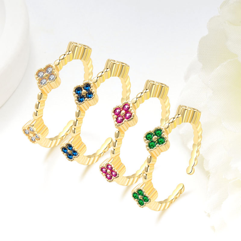 97a2ec21-d1b5-442f-a2bf-943feb00b97f Flower Petal Ring With Colorful Diamond Inlays In Copper - View 3