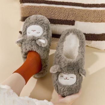 Warmth-Keeping Cotton Slippers For Couples Mens Non-Slip Fuzzy Indoor Postpartum Shoes - View 2