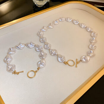 Irregular Pearl Necklace & Bracelet Set Baroque Style Pearl Jewelry French Elegant Beaded Necklace Fashion Pearl Gift For Wom