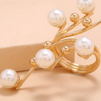 Oversized Geometric Pearl Ring Gold-Tone Alloy Index Finger Band European American Fashion Trendy Jewelry - View 2