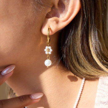 stainless steel earrings Elegant Floral Pearl Stainless Steel Earrings