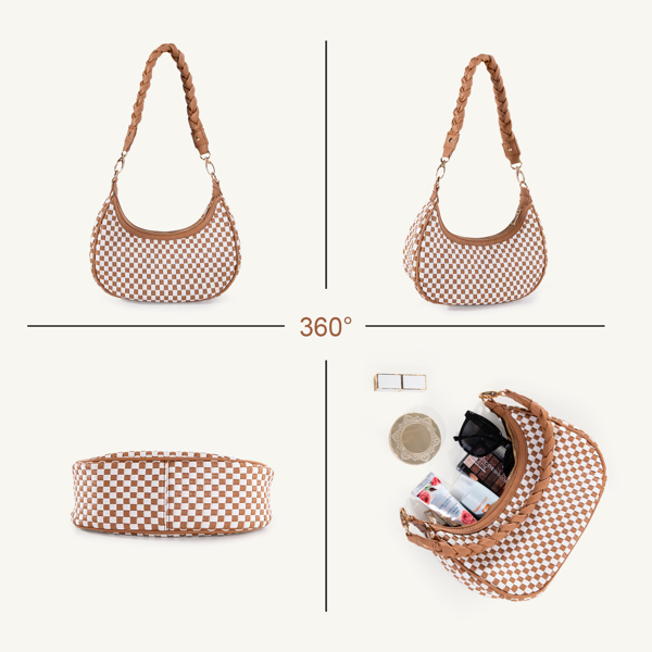 9cf79cec-d47a-4731-ba45-298cdfdb2a3a leather handbag Women Woven Hobo Handbag For Women Fashion Vegan Leather Tote Bag For Women-Brown