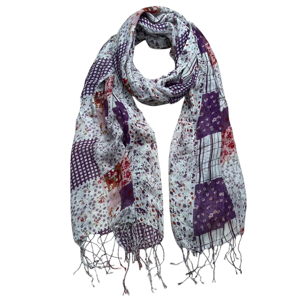9ea87f72-8404-4c39-a616-b6632d713c40 Purple Printed Viscose Scarf - Lightweight Long Scarf 63inchx23inch - View 3