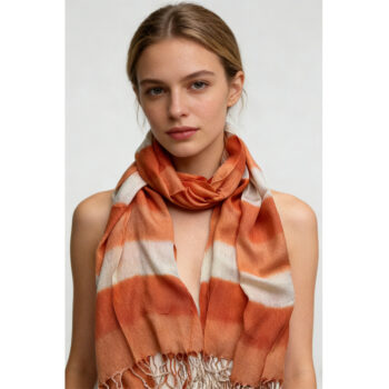 Orange Red Printed Viscose Scarf - Flowy Casual Scarf 67inchx24inch - View 2