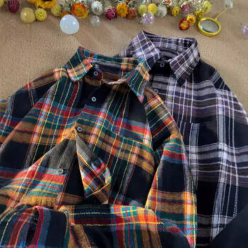 New Japanese-style Retro Color-block Design Loose-fit Shirt - View 2