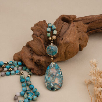 Bohemian-style Natural Stone Blue Teardrop Knotted Necklace - View 1