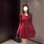 Womens Solid-Color Versatile Fashionable Slimming Long-Sleeve Dress - Main product image