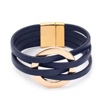 Cross Leather Women Bracelet Metal Big Ring Cuff Bangle Multi-layer Wristband Magnetic Snap Bangle - View 2
