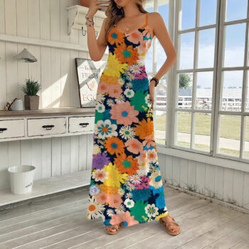 Womens Fashion Long Floral Slip Dress - View 2