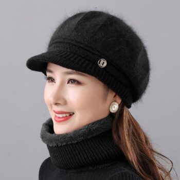 Rabbit Fur Knitted Woolen Cap Women's Autumn Versatile Winter Warm Beanie Hat