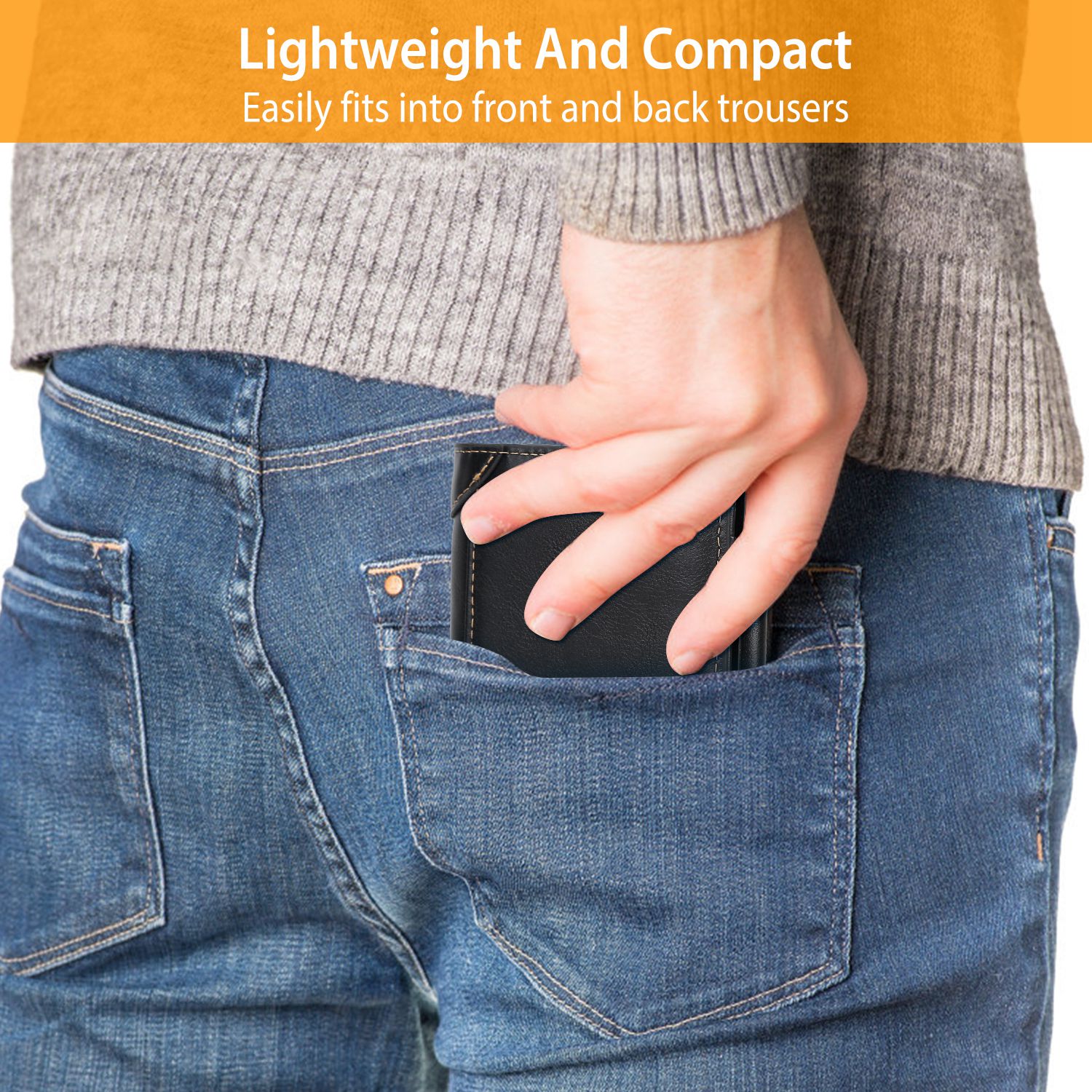 a7aed3c8-13bd-4c38-ba68-f6632c398d78 1Pc Men Leather Wallet ID Card Holder Purse Trifold Clutch Money Zipper With ID Window 14 Credit Card 1 ID Card - View 5