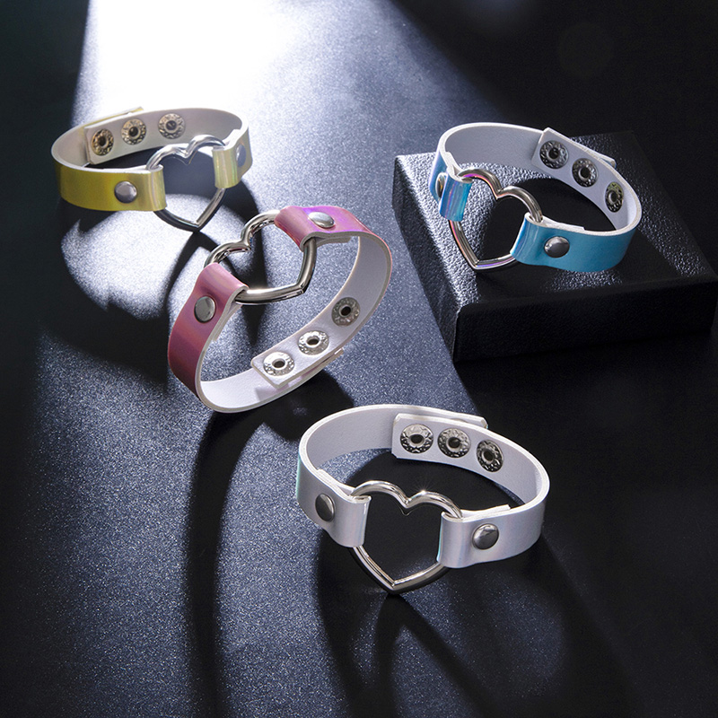 a87e0427-2e4d-4c2f-96d2-482c3e40efb3 Colorful PU Leather Bangle Punk Hollow Heart Charms Adjustable Bracelets - View 3