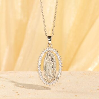 zircon necklace European And American Creative Madonna Figurine Copper Necklace With Zircon Inlays